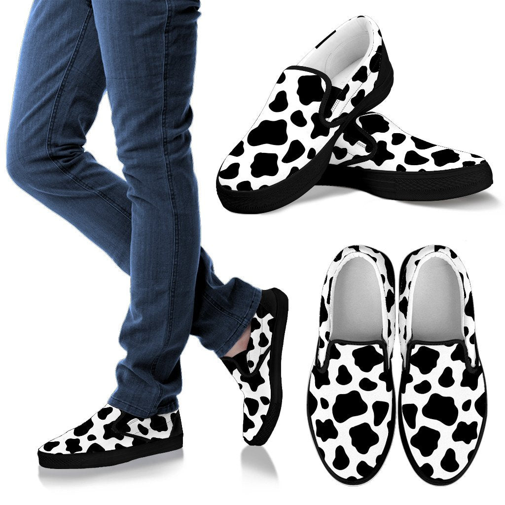 Black And White Cow Print Men's Slip On Shoes