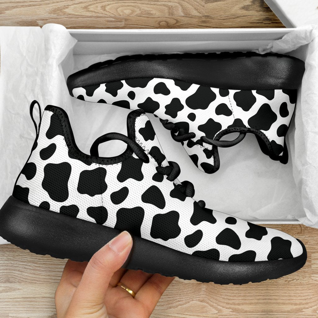 Black And White Cow Print Mesh Knit Shoes