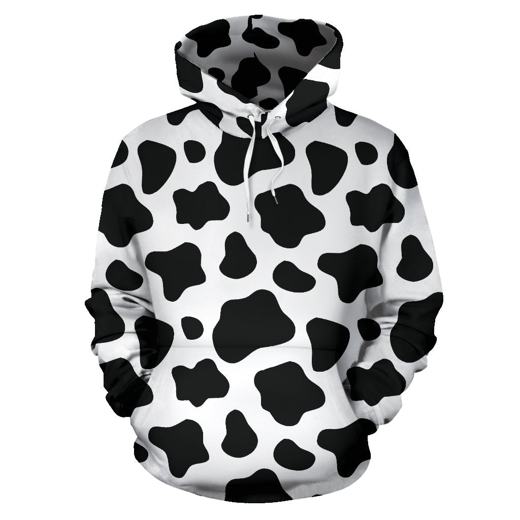 Black And White Cow Print Pullover Hoodie