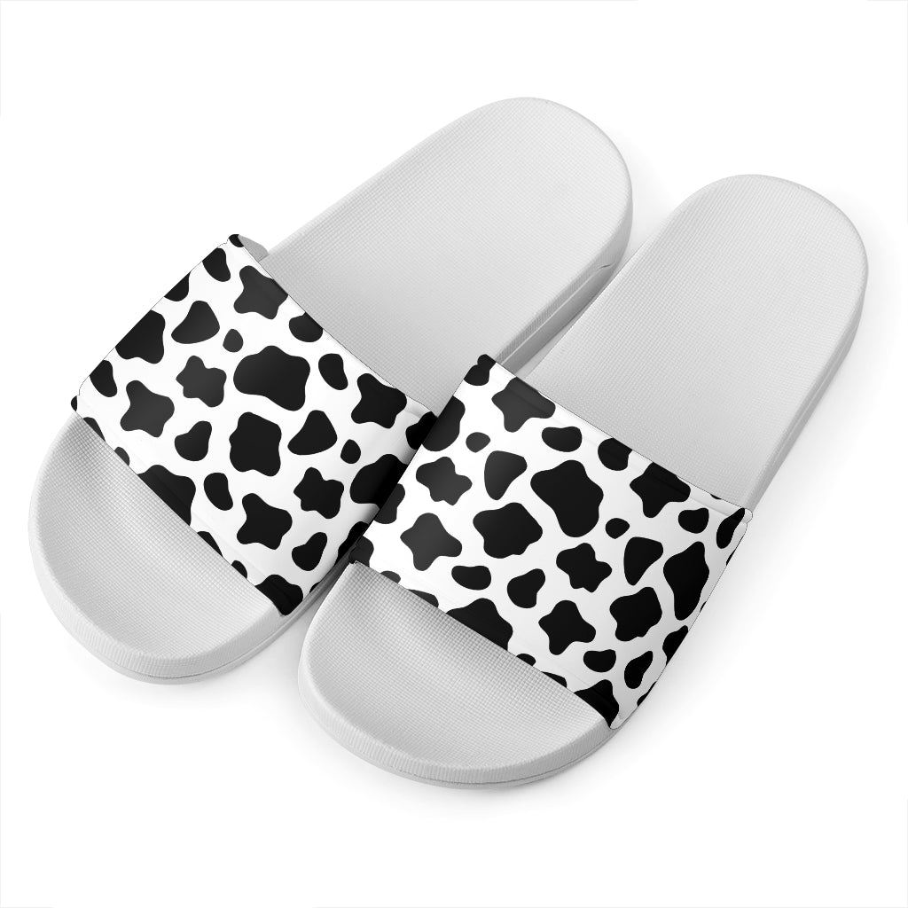 Black And White Cow Print White Slide Sandals