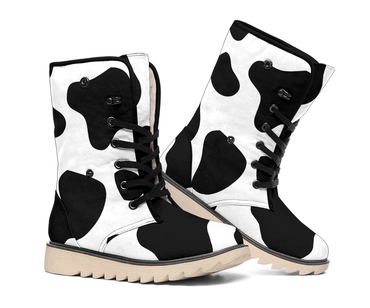 Black And White Cow Print Winter Boots