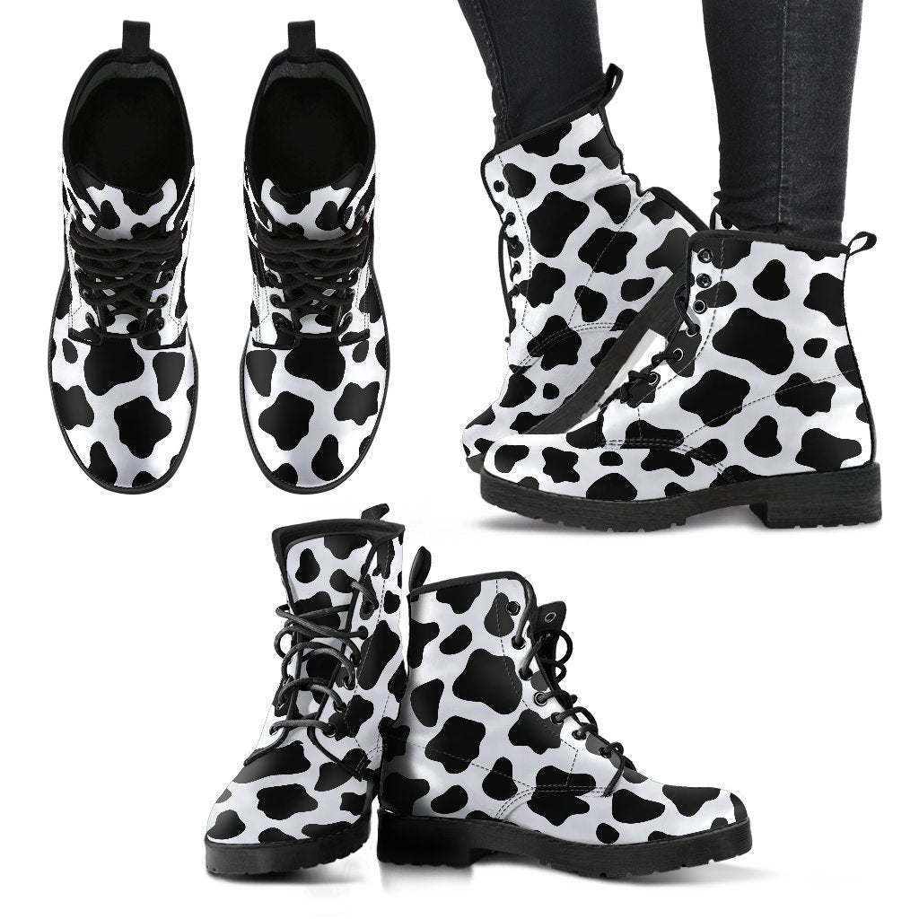 Black And White Cow Print Women's Boots