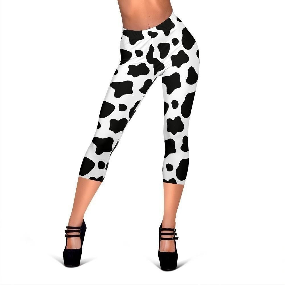 Black And White Cow Print Women's Capri Leggings