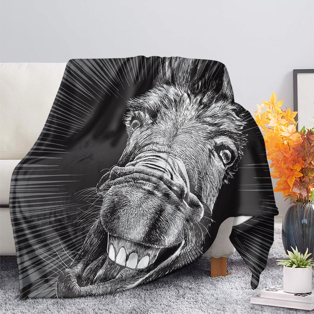 Black And White Crazy Donkey Print Blanket