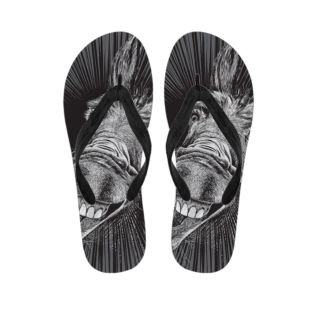 Black And White Crazy Donkey Print Flip Flops