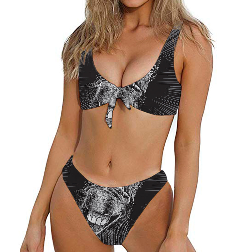 Black And White Crazy Donkey Print Front Bow Tie Bikini