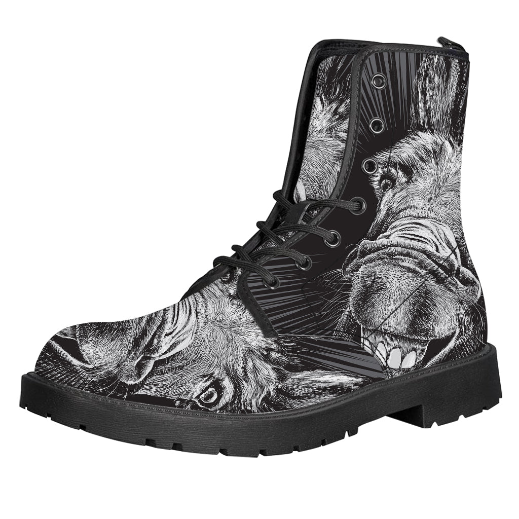 Black And White Crazy Donkey Print Leather Boots