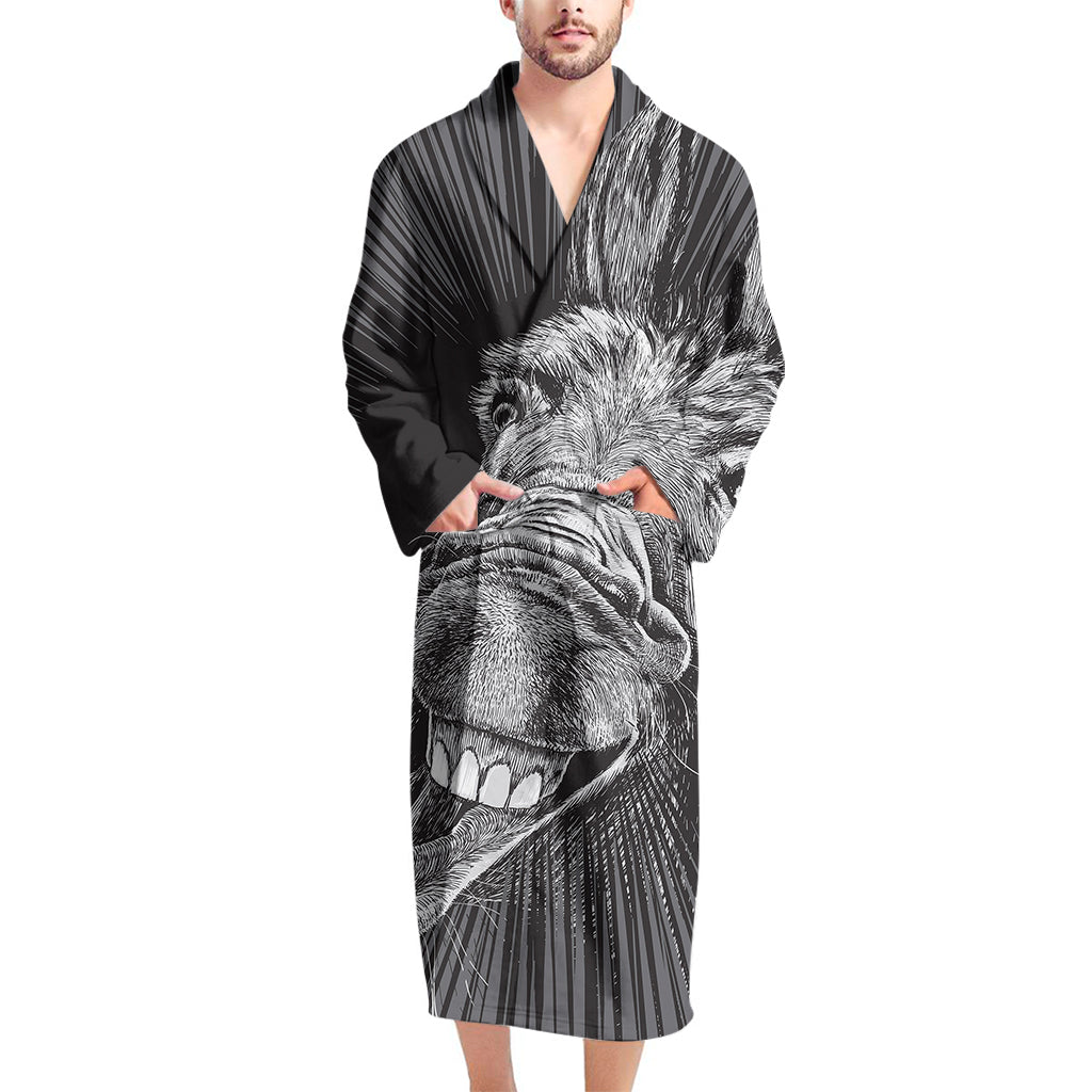 Black And White Crazy Donkey Print Men's Bathrobe