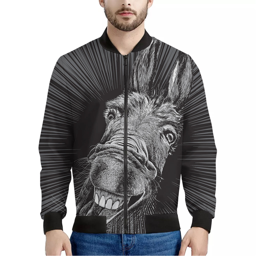 Black And White Crazy Donkey Print Men's Bomber Jacket