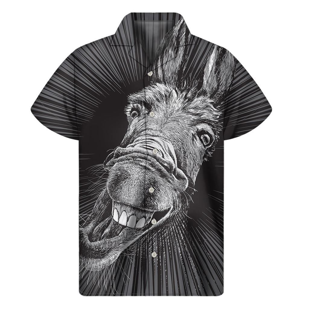 Black And White Crazy Donkey Print Men's Short Sleeve Shirt