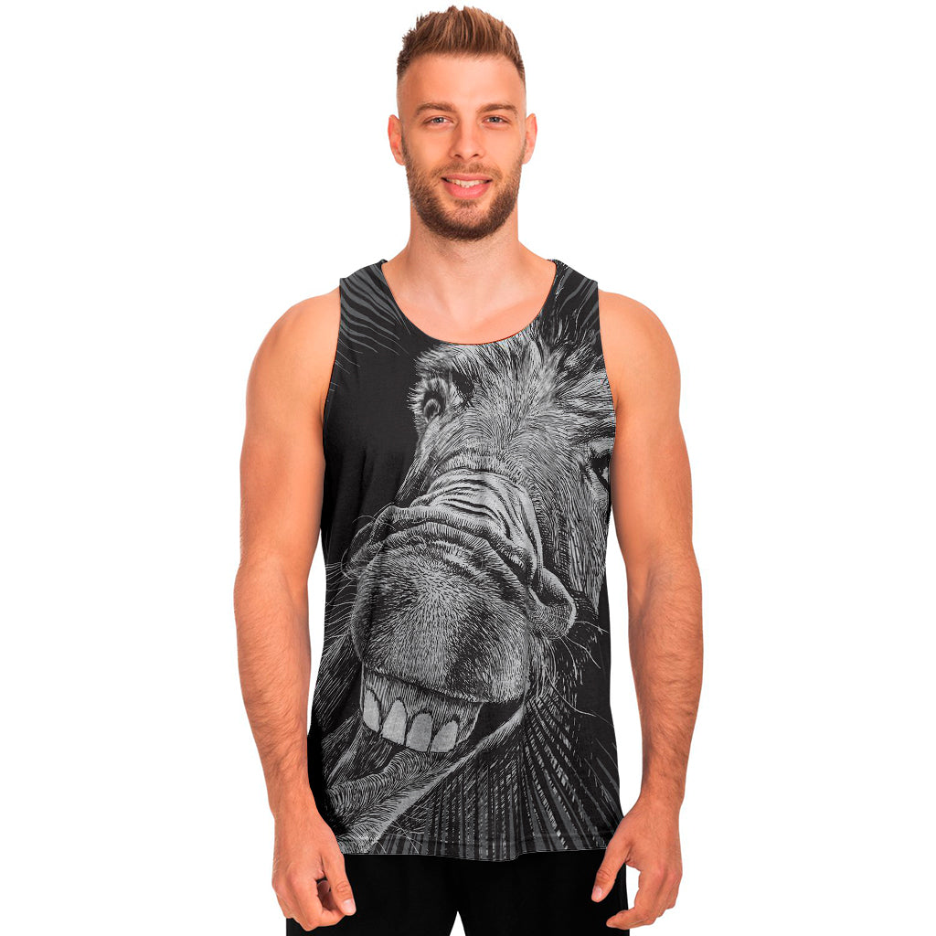 Black And White Crazy Donkey Print Men's Tank Top