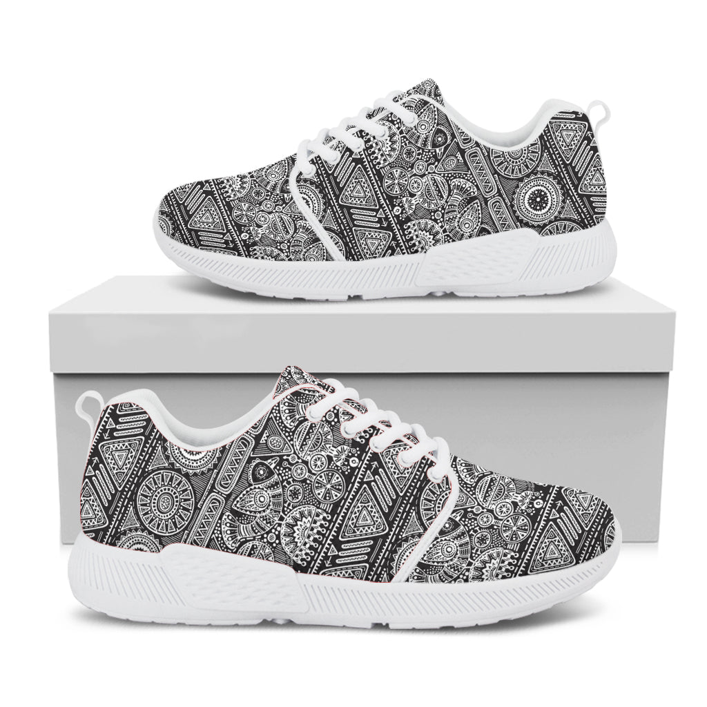 Black And White Ethnic Pattern Print White Athletic Shoes