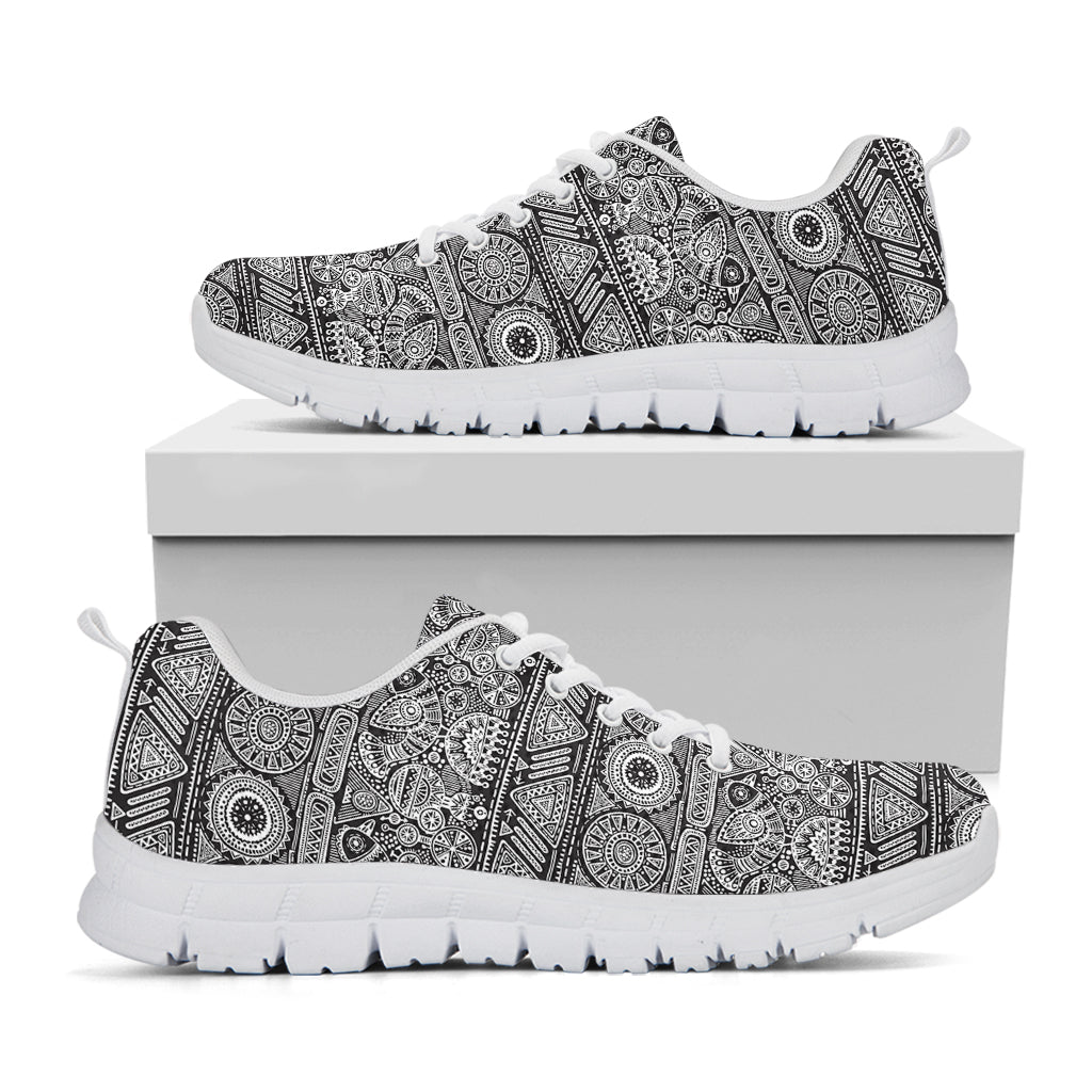 Black And White Ethnic Pattern Print White Sneakers