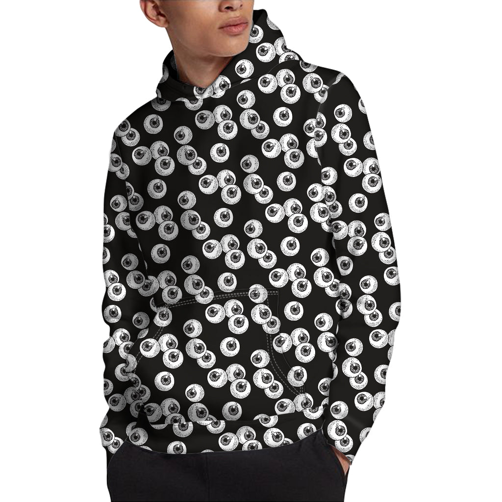 Black And White Eyeball Pattern Print Pullover Hoodie