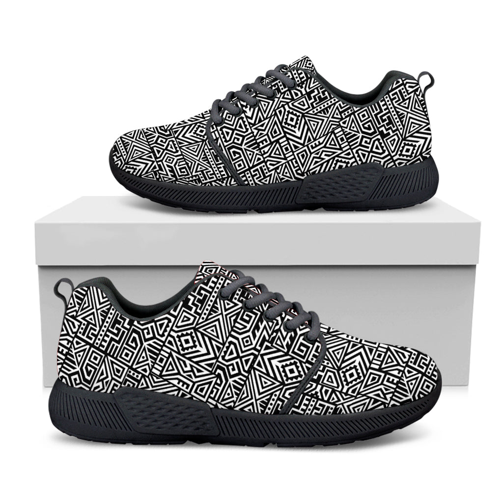 Black And White Geometric African Print Black Athletic Shoes