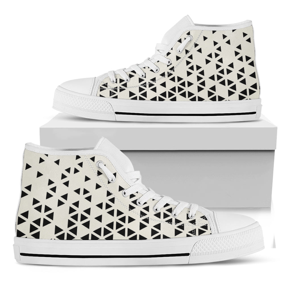 Black And White Geometric Pattern Print White High Top Shoes