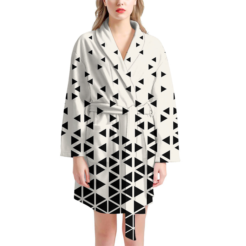 Black And White Geometric Pattern Print Women's Bathrobe