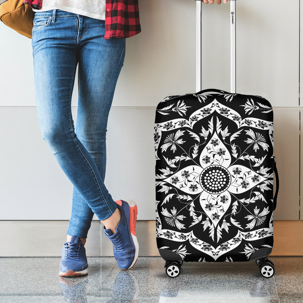 Black And White Lotus Mandala Print Luggage Cover