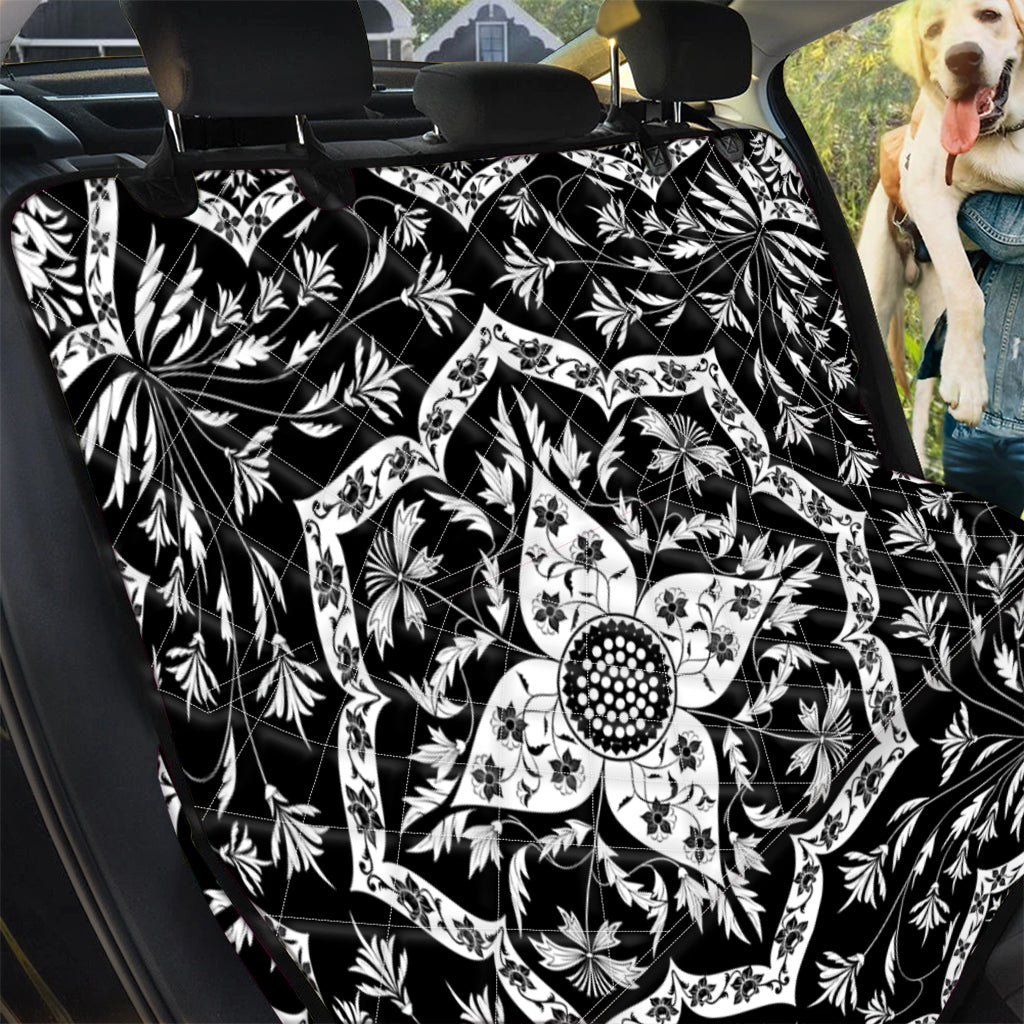 Black And White Lotus Mandala Print Pet Car Back Seat Cover