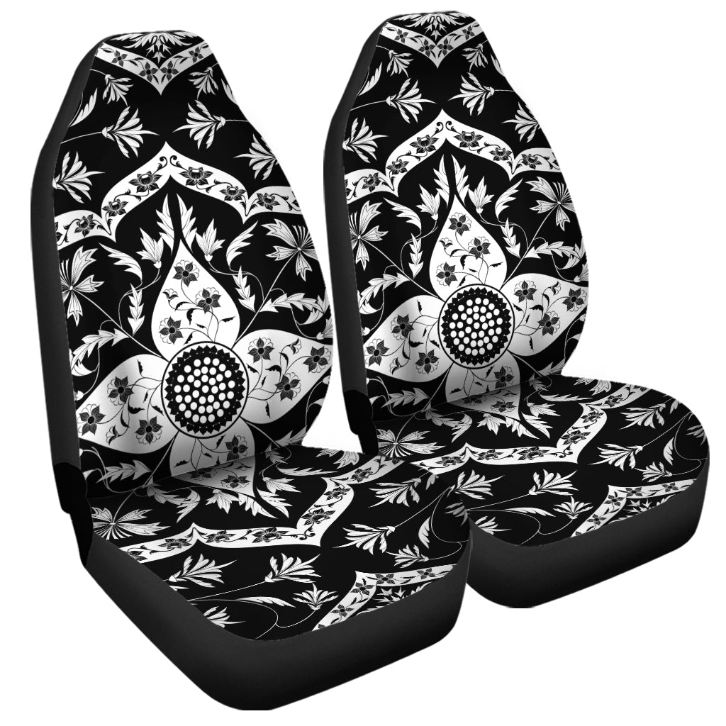 Black And White Lotus Mandala Print Universal Fit Car Seat Covers