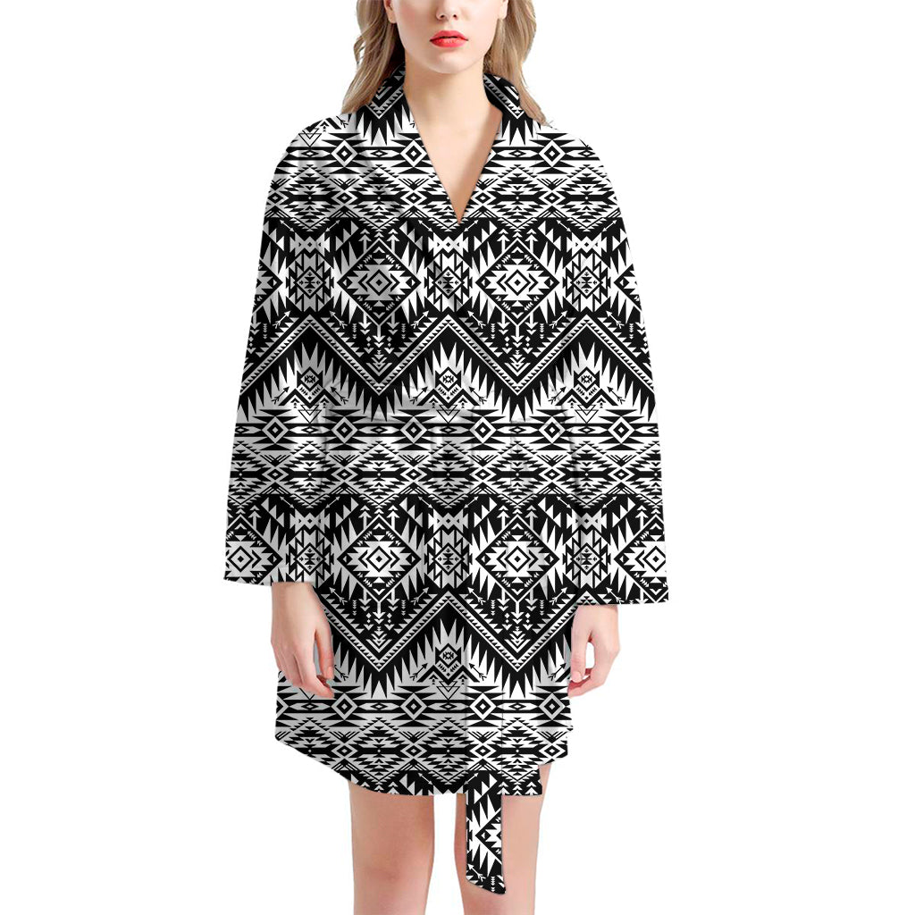 Black And White Navajo Print Women's Bathrobe