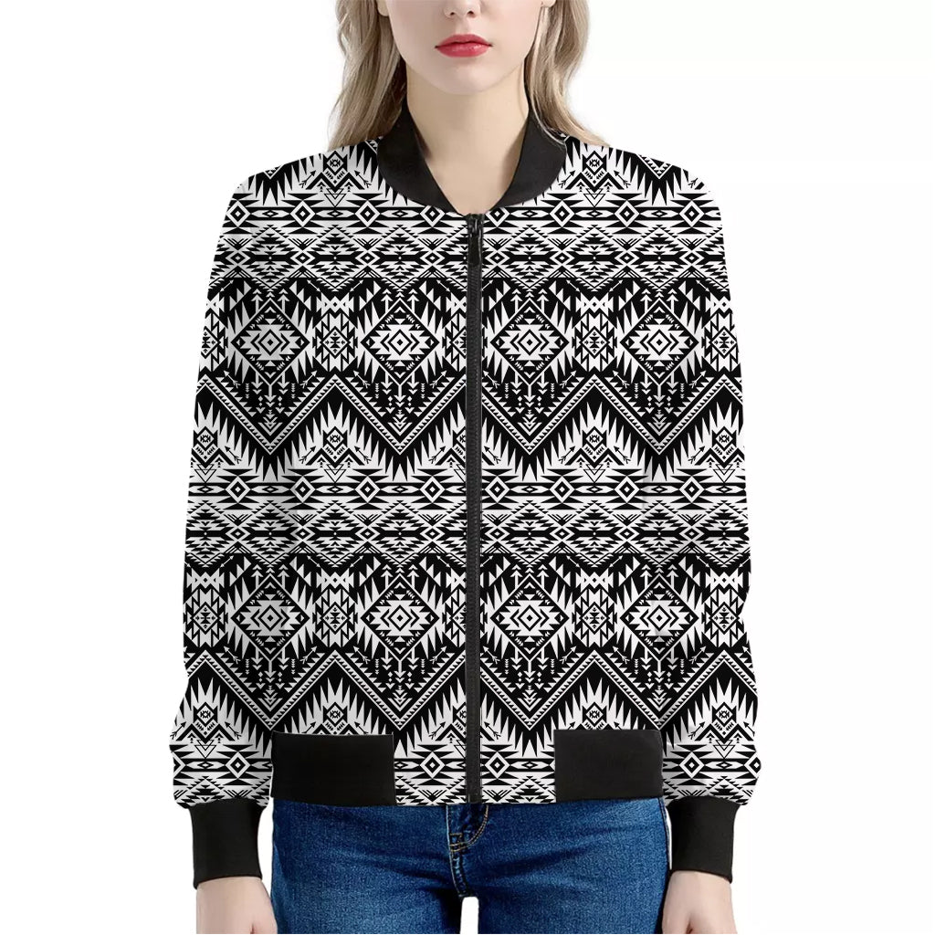 Black And White Navajo Print Women's Bomber Jacket