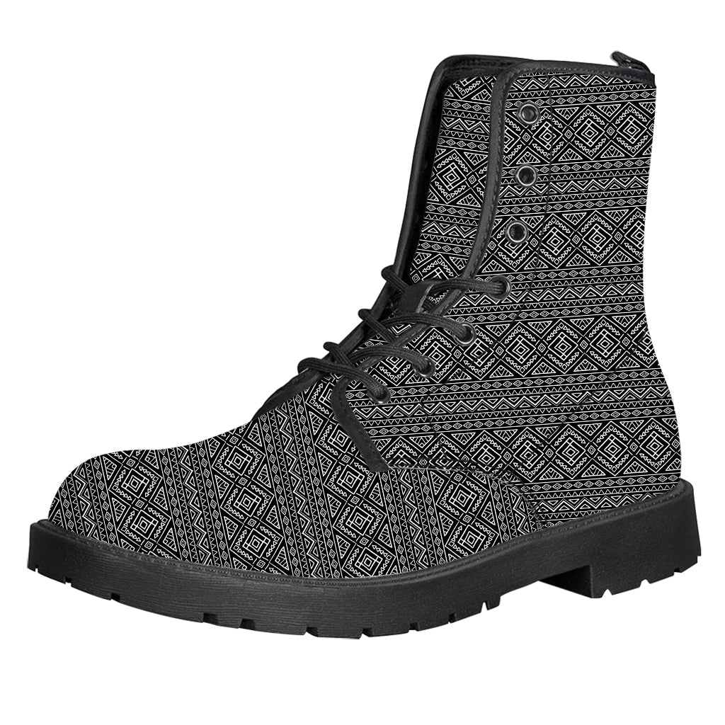 Black And White Navajo Tribal Print Leather Boots