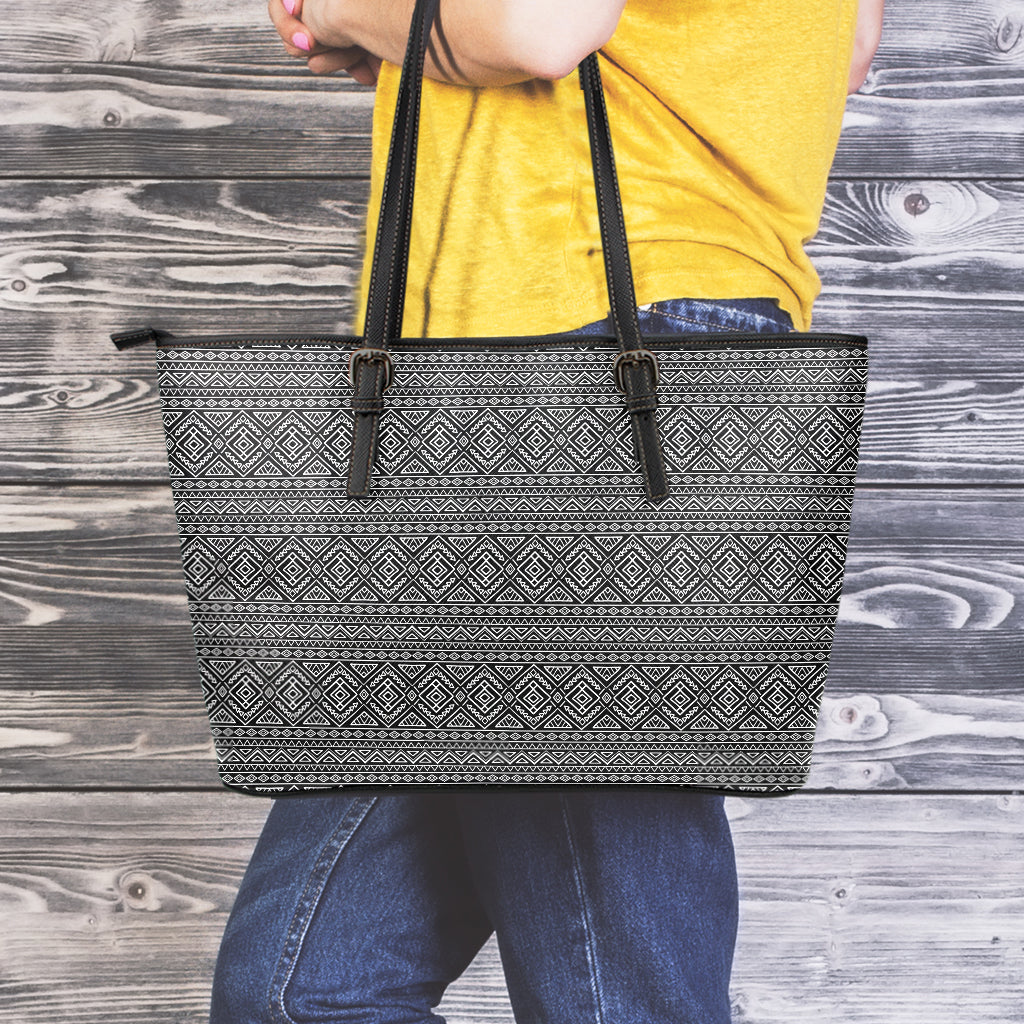 Black And White Navajo Tribal Print Leather Tote Bag