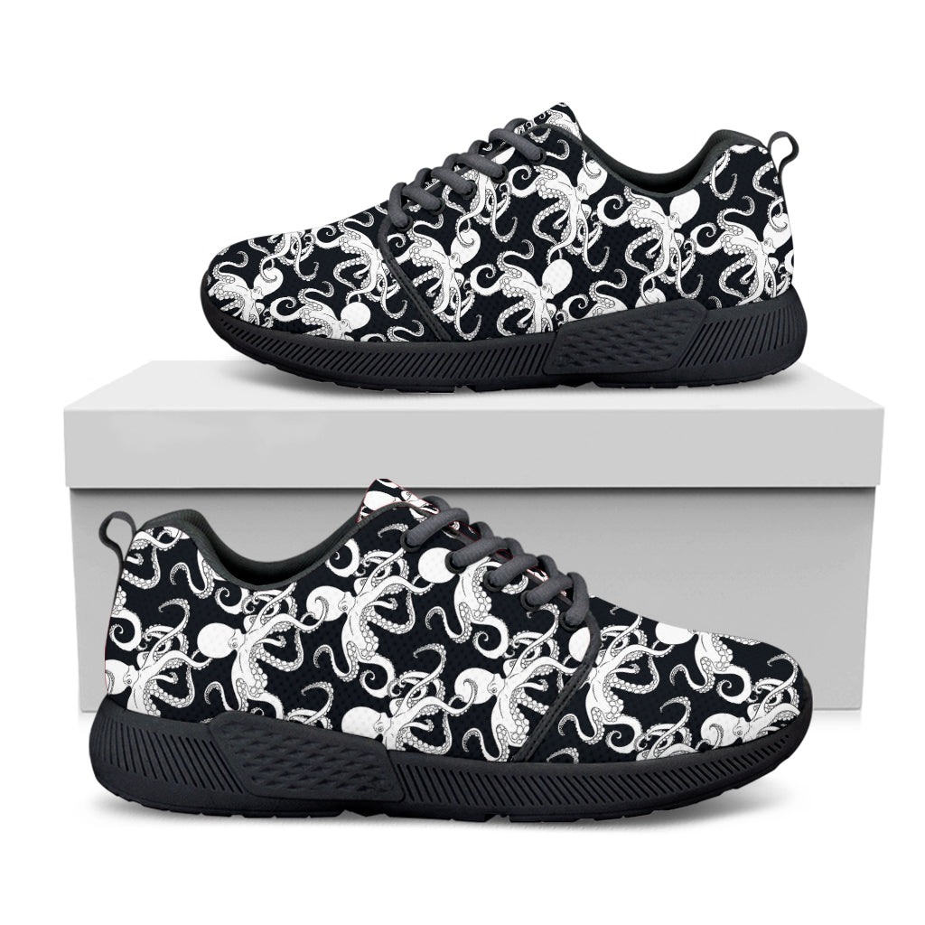 Black And White Octopus Pattern Print Black Athletic Shoes