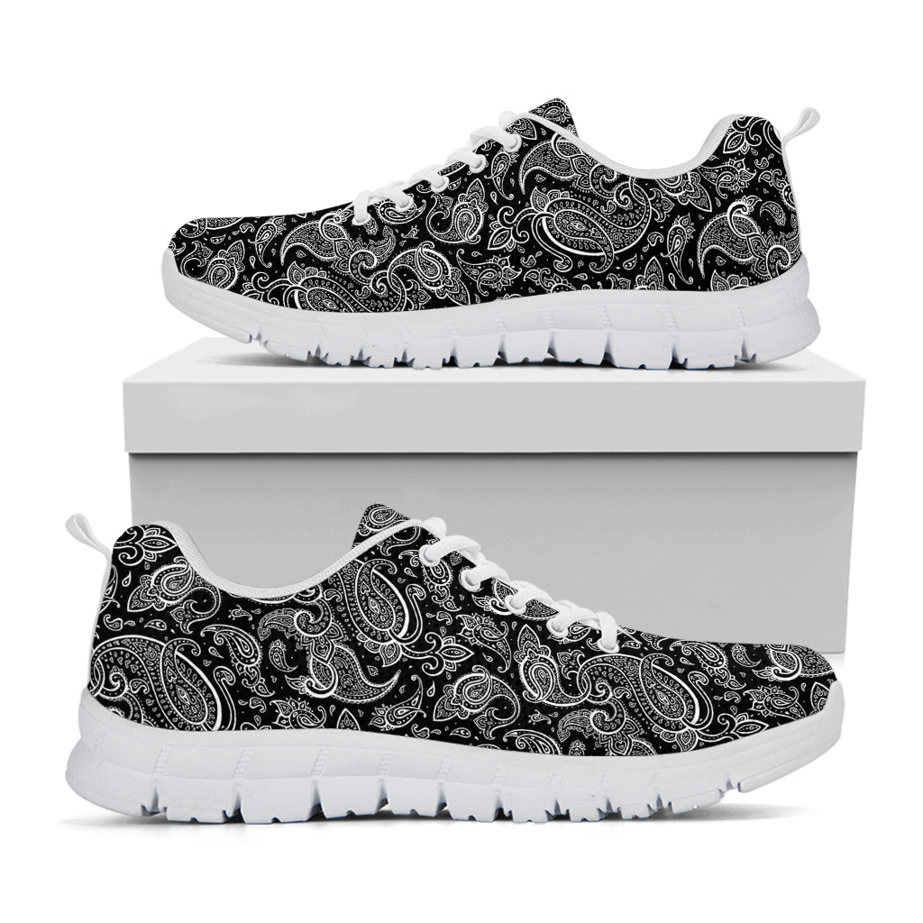 Black And White Paisley Pattern Print White Sneakers