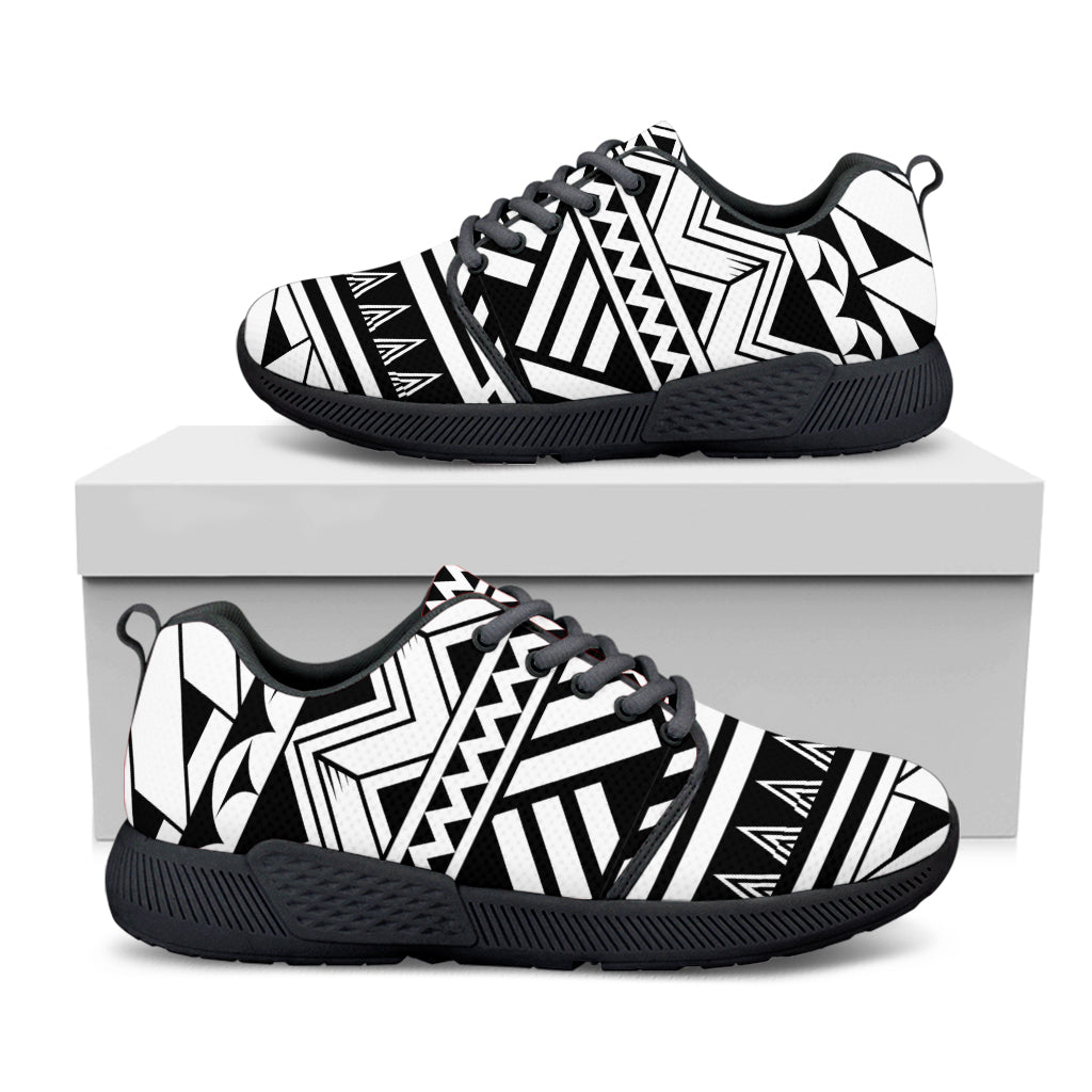 Black And White Polynesian Pattern Print Black Athletic Shoes