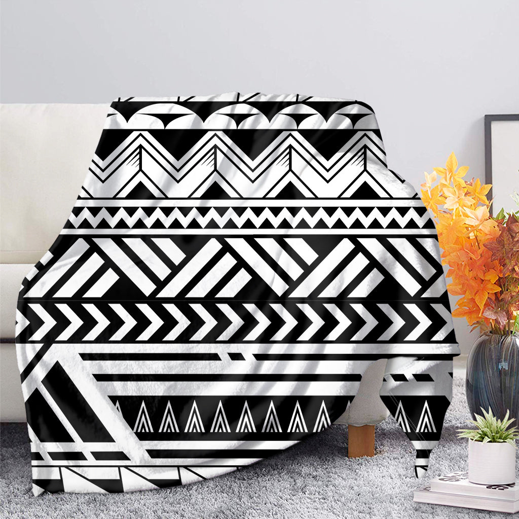 Black And White Polynesian Pattern Print Blanket