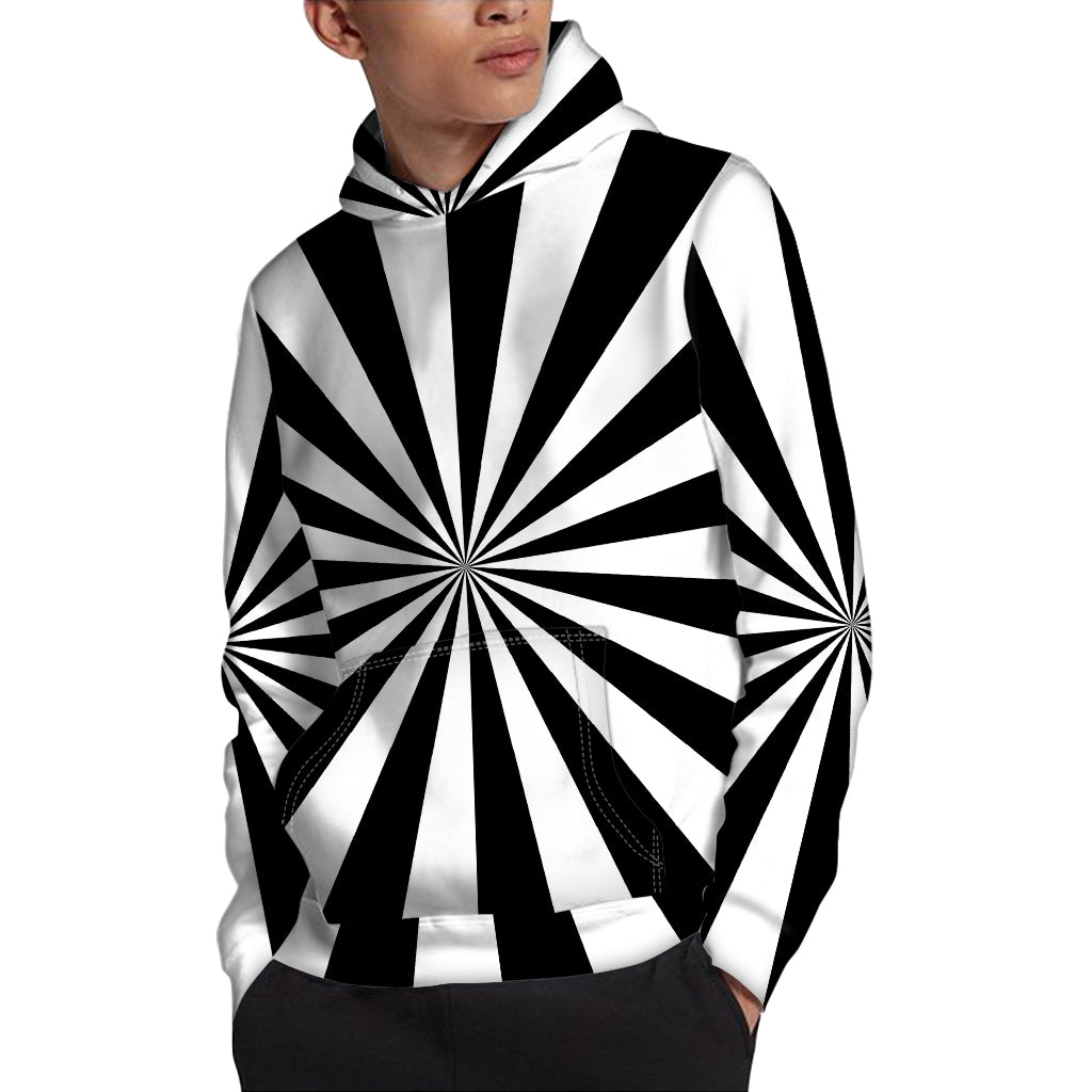 Black And White Radial Rays Print Pullover Hoodie