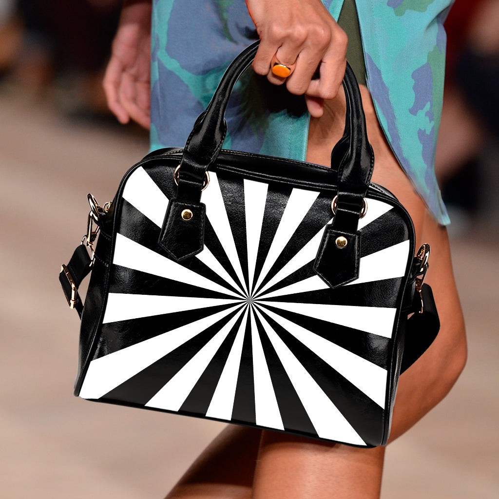 Black And White Radial Rays Print Shoulder Handbag