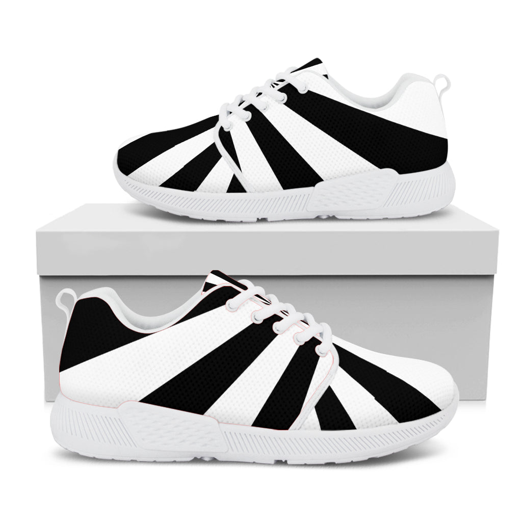 Black And White Radial Rays Print White Athletic Shoes