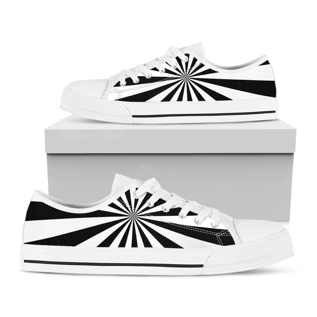 Black And White Radial Rays Print White Low Top Shoes