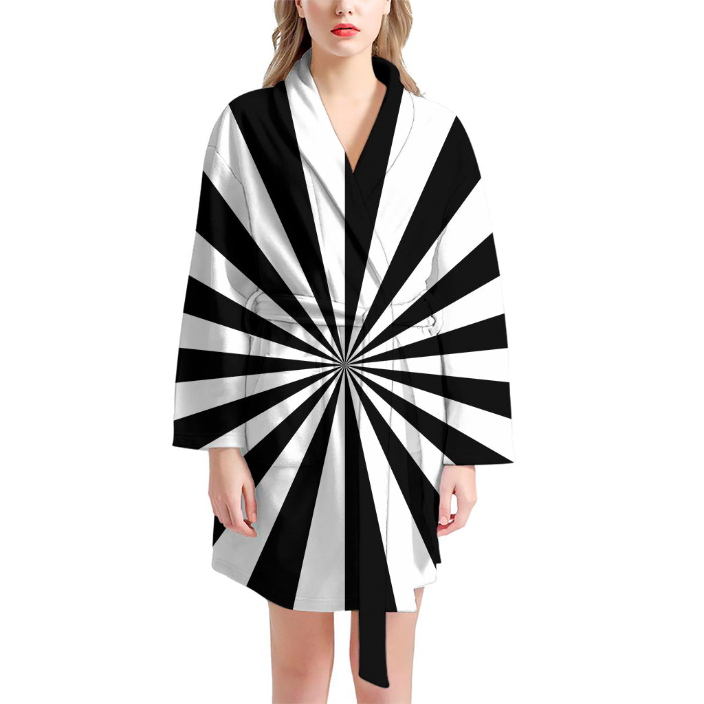 Black And White Radial Rays Print Women's Bathrobe