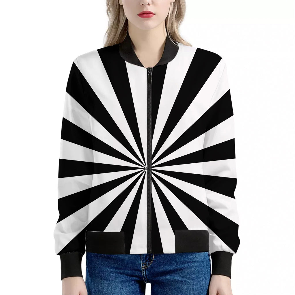 Black And White Radial Rays Print Women's Bomber Jacket