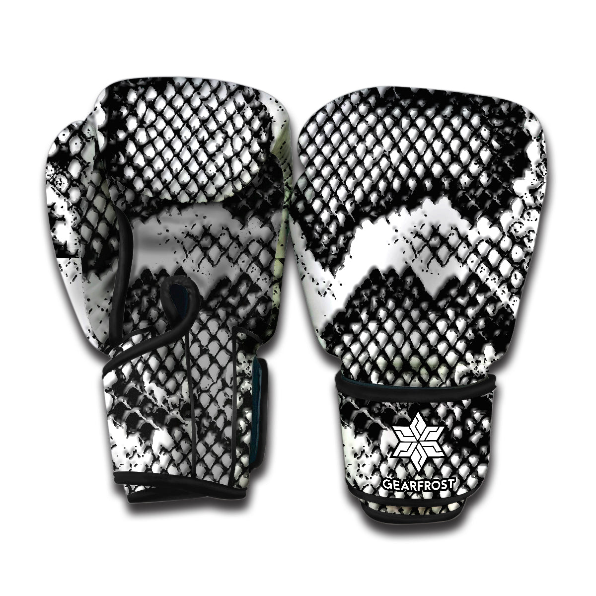 Black And White Snakeskin Print Boxing Gloves