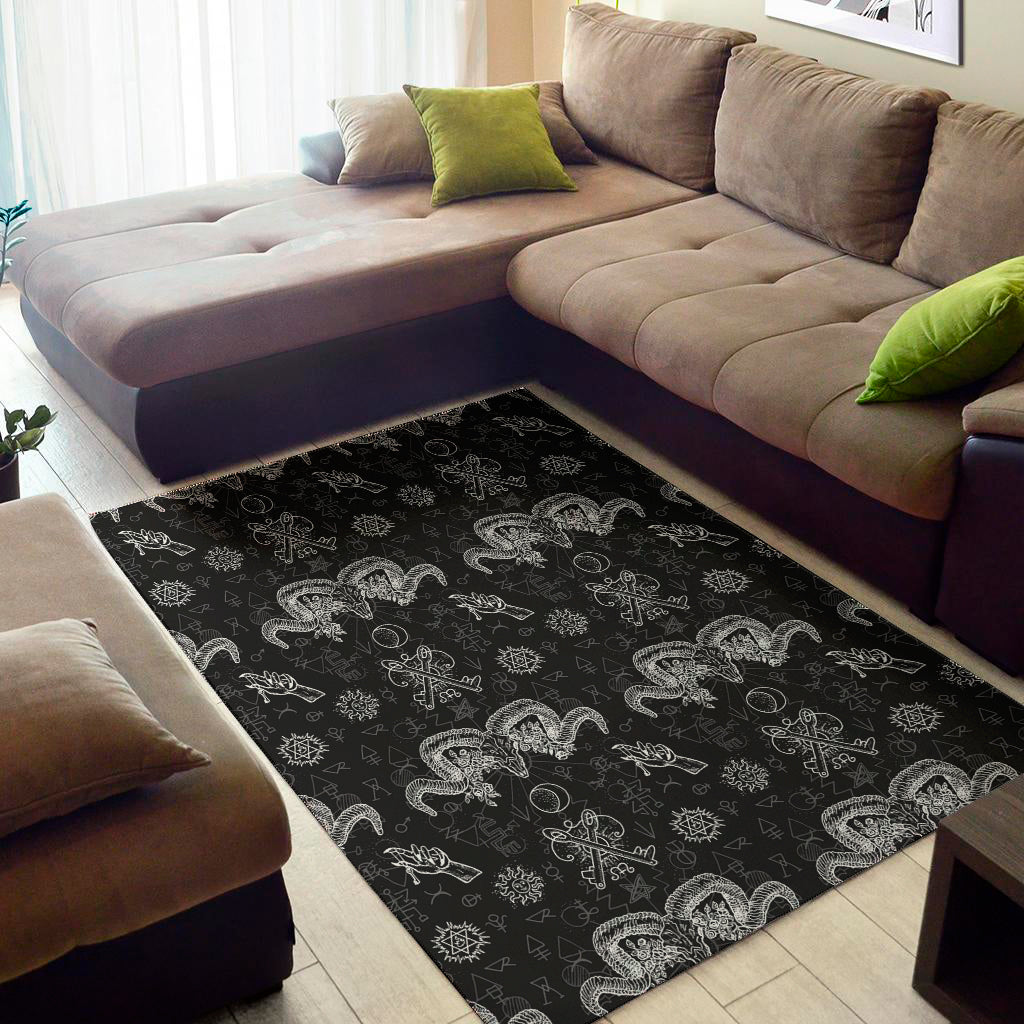 Black And White Wicca Gothic Print Area Rug