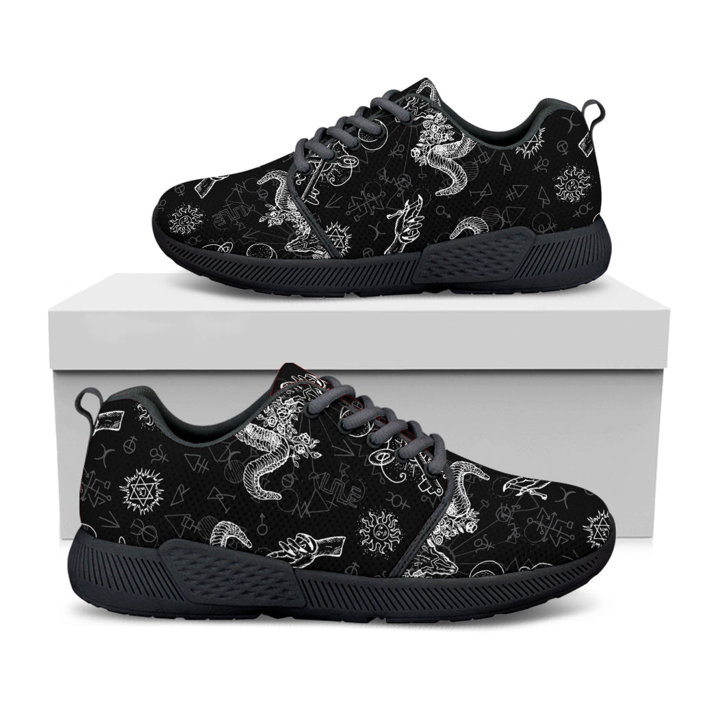 Black And White Wicca Gothic Print Black Athletic Shoes