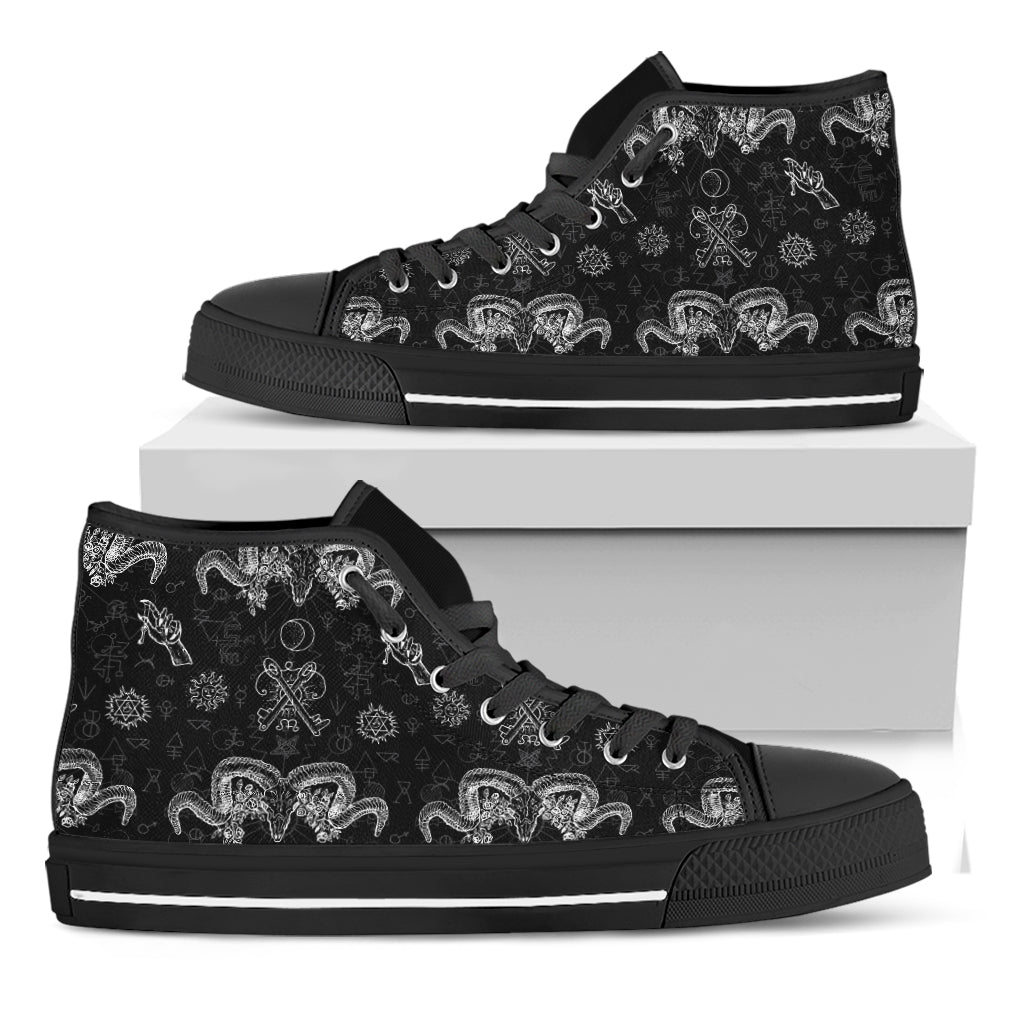 Black And White Wicca Gothic Print Black High Top Shoes