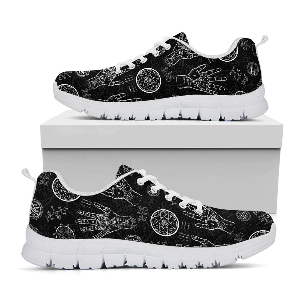 Black And White Wiccan Palmistry Print White Sneakers