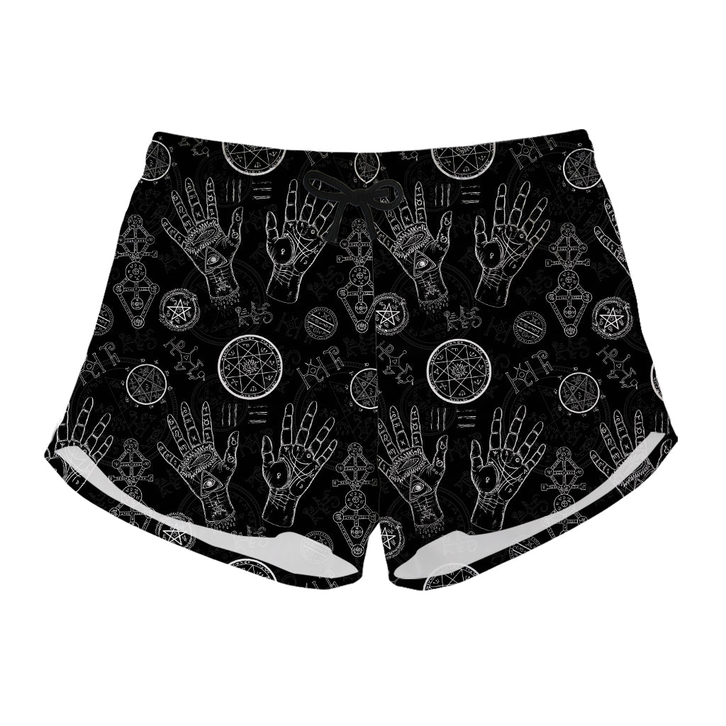 Black And White Wiccan Palmistry Print Women's Shorts