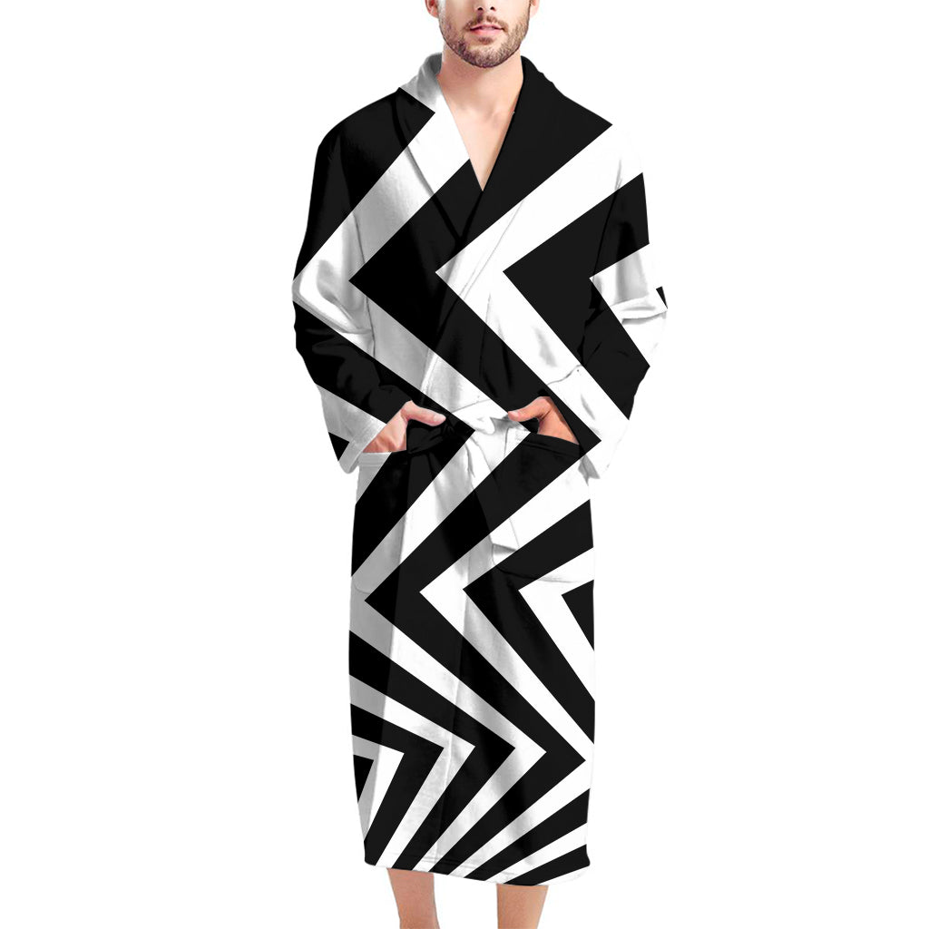 Black And White Zigzag Dazzle Print Men's Bathrobe