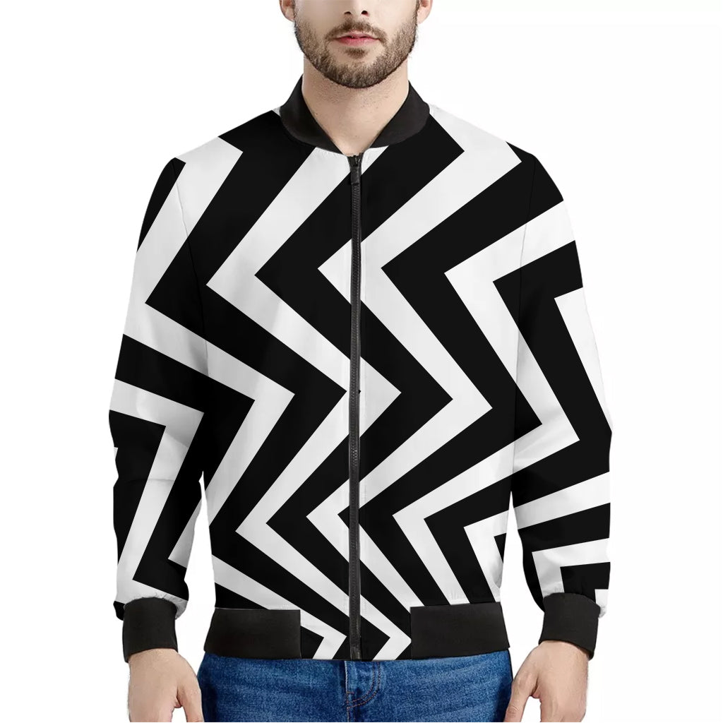 Black And White Zigzag Dazzle Print Men's Bomber Jacket