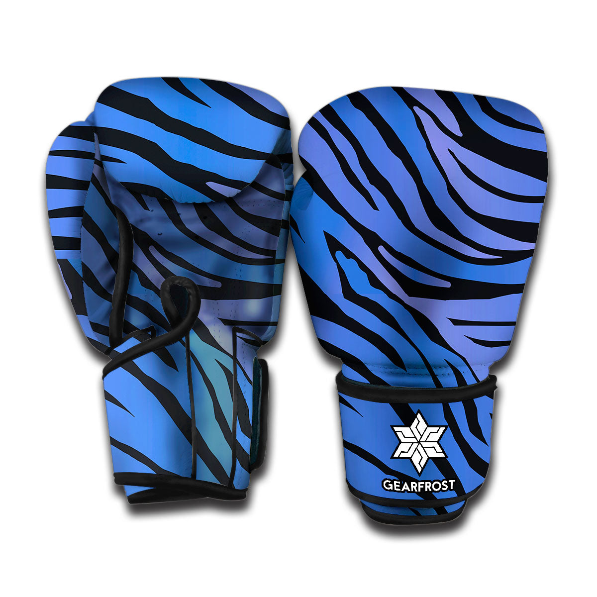 Black Blue Zebra Pattern Print Boxing Gloves