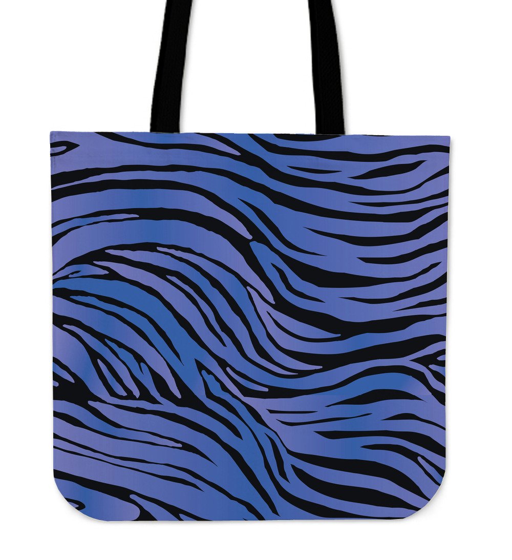 Black Blue Zebra Pattern Print Canvas Tote Bag