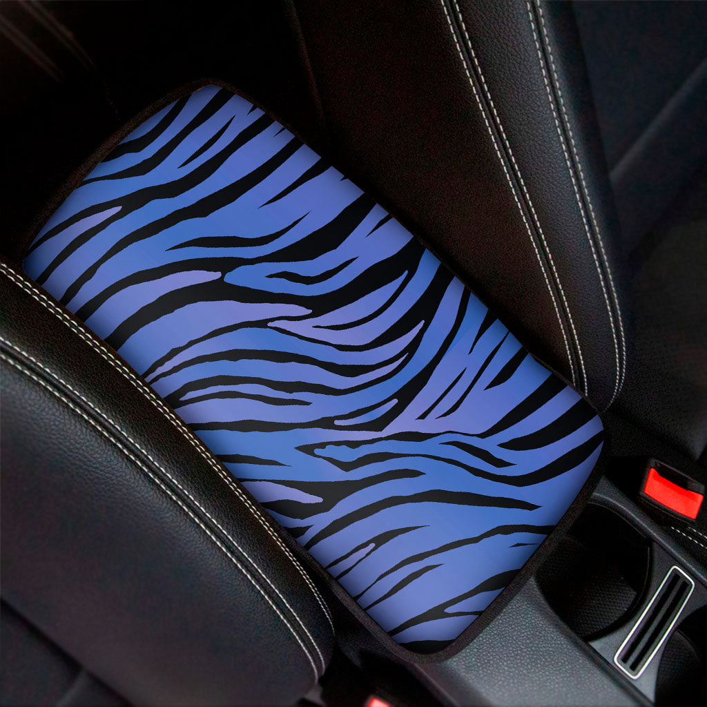 Black Blue Zebra Pattern Print Car Center Console Cover