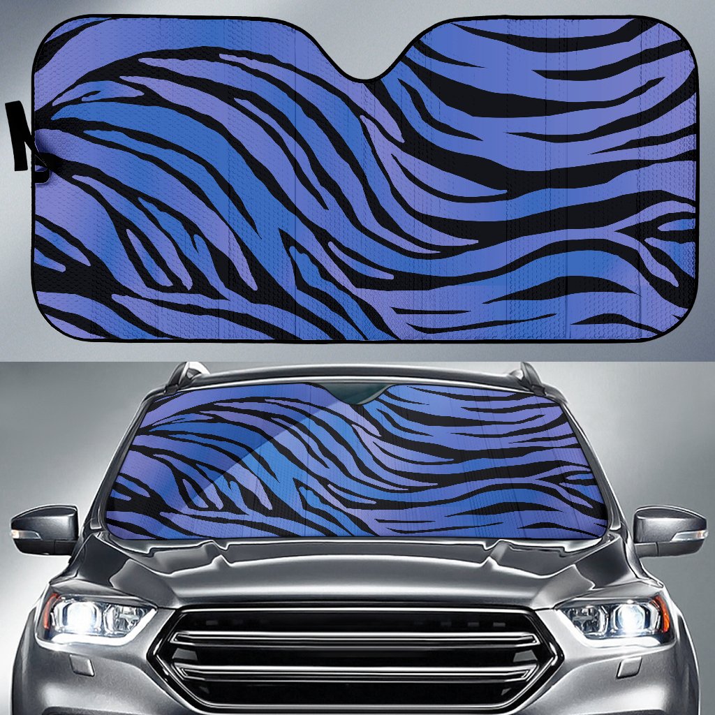 Black Blue Zebra Pattern Print Car Sun Shade
